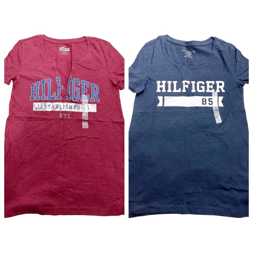 (2) Tommy Hilfiger short sleeve women graphic thin t-shirts. Women/Teens XXS